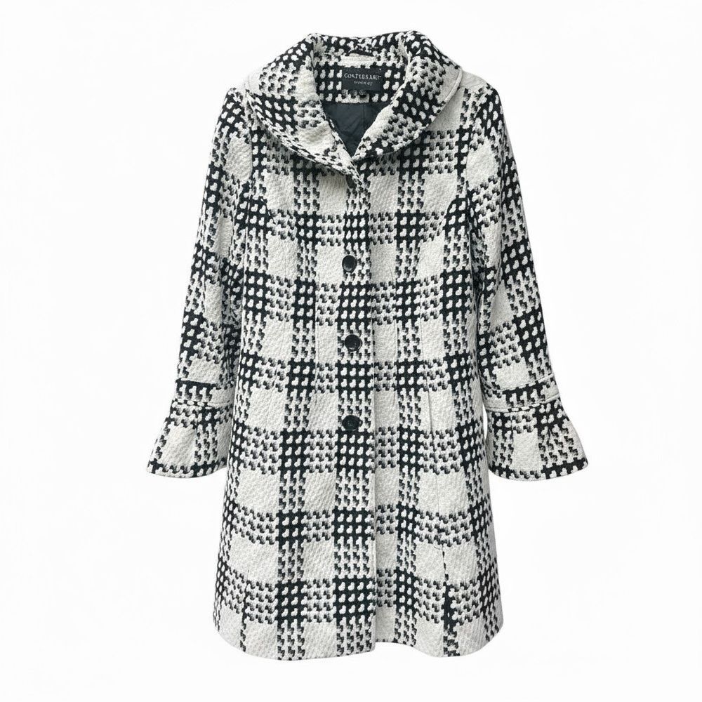 Centigrade Houndstooth Wool Blend Peacoat Black White Large Swing Coat Lined